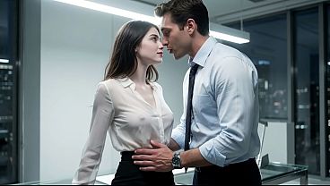 The horny employee won't let her boss go home so she can ride his cock - AI-generated content
